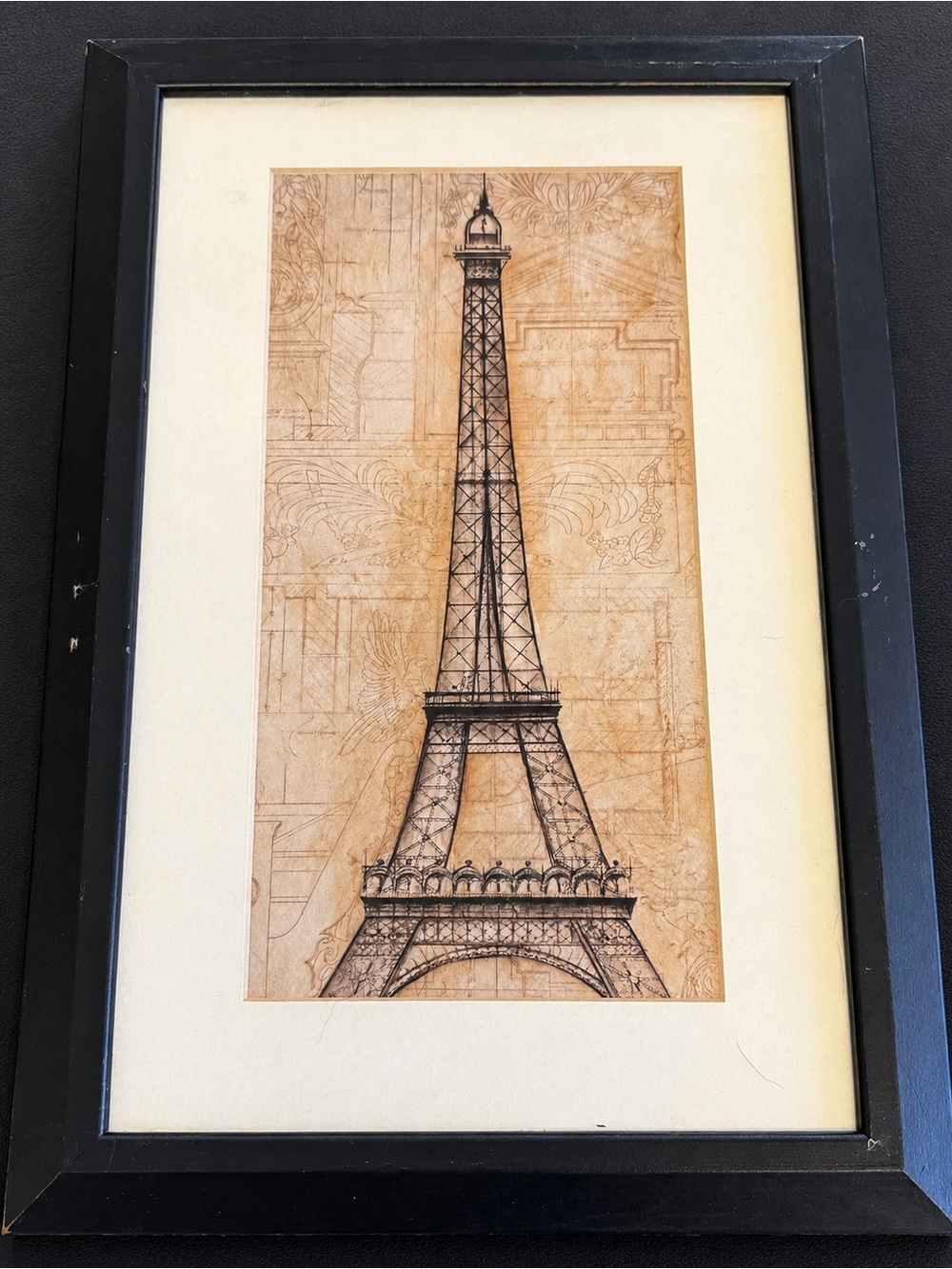 Vintage 1999 John Douglas Eiffel Tower Framed Art | European Landmarks